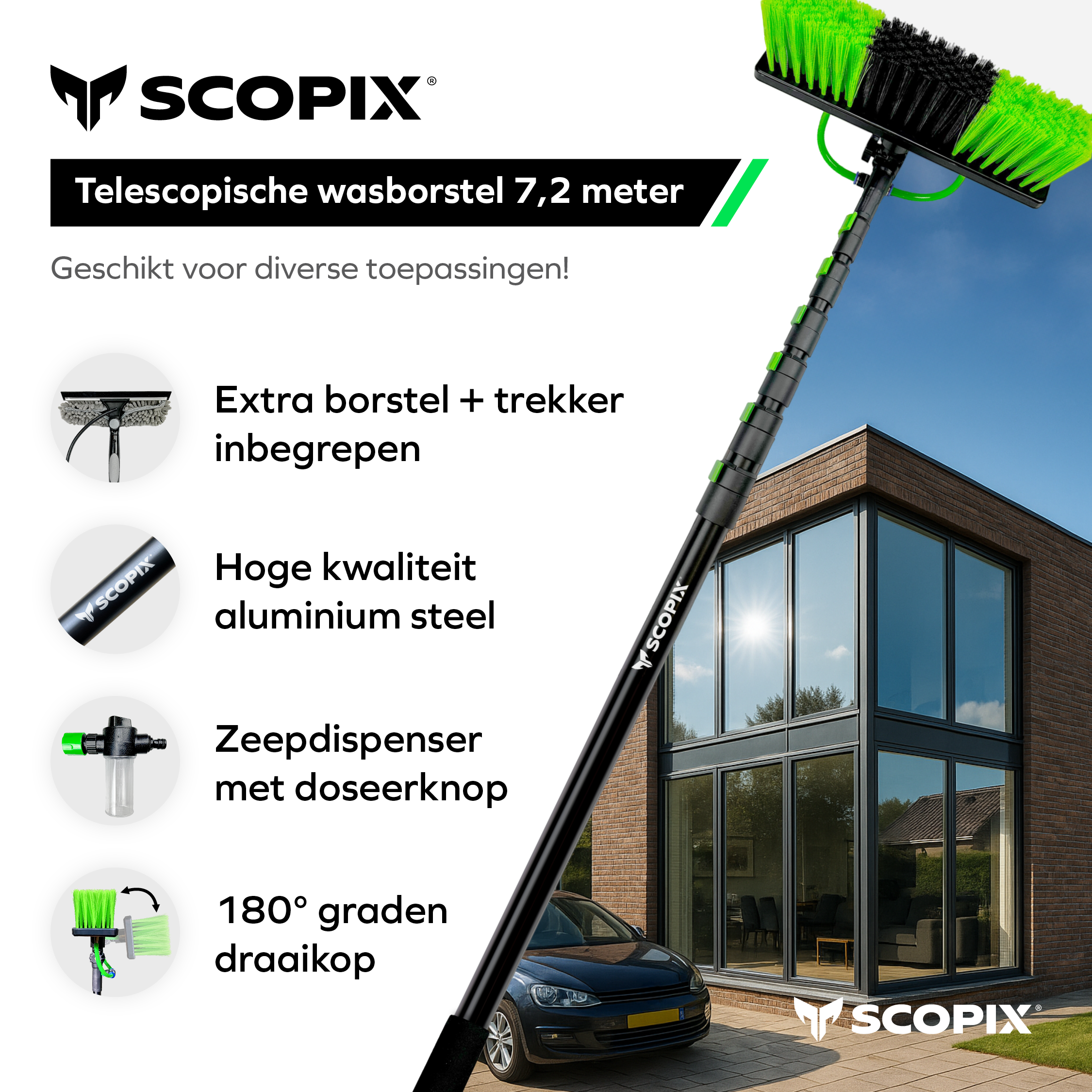 SCOPIX Telescopische Wasborstel 7.2 Meter